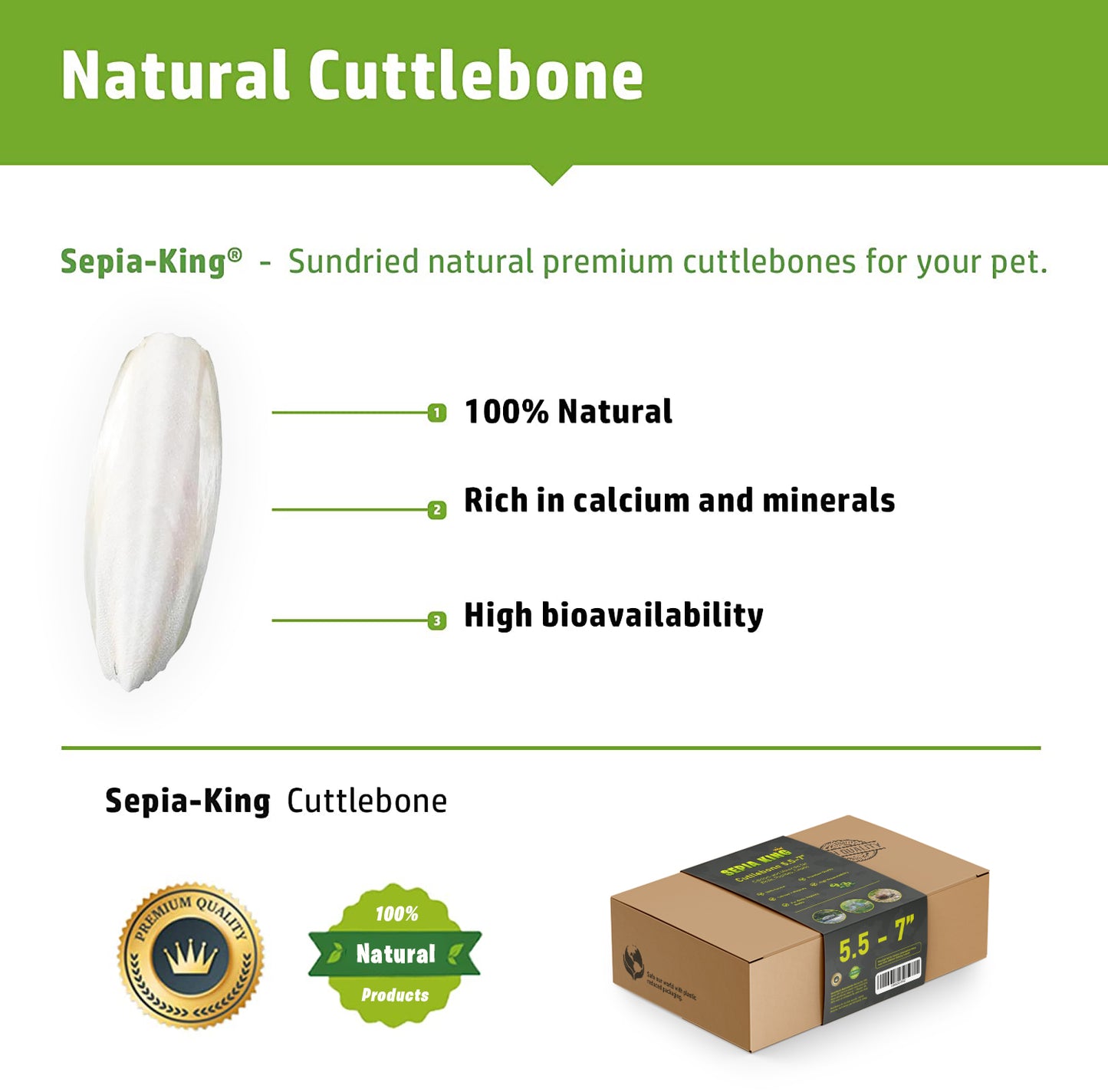 Sepia King Premium Cuttlebones - Box of 8.8oz | Size: 5.5-7in