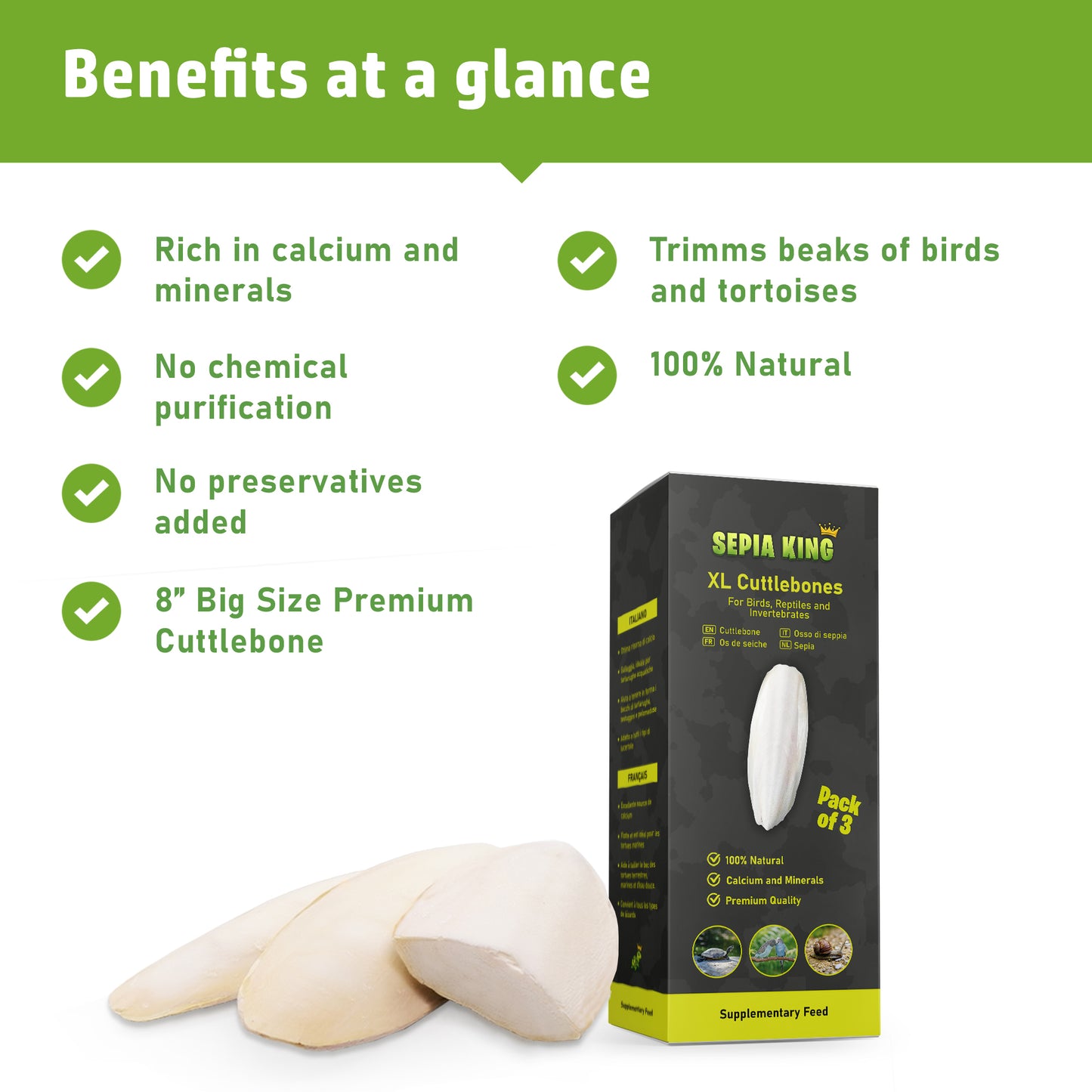 Sepia King XXL Premium Cuttlebone - Size: 8in | Count: 3pcs